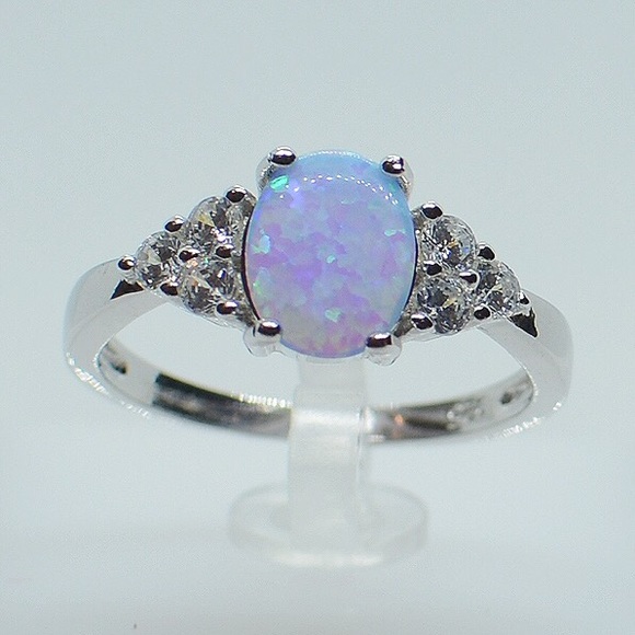 925 Sterling Silver Oval Light Blue Fire Opal Ring - Picture 1 of 5